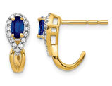 7/10 Carat (ctw) Natural Blue Sapphire Earrings in 14K Yellow Gold with Accent Diamonds